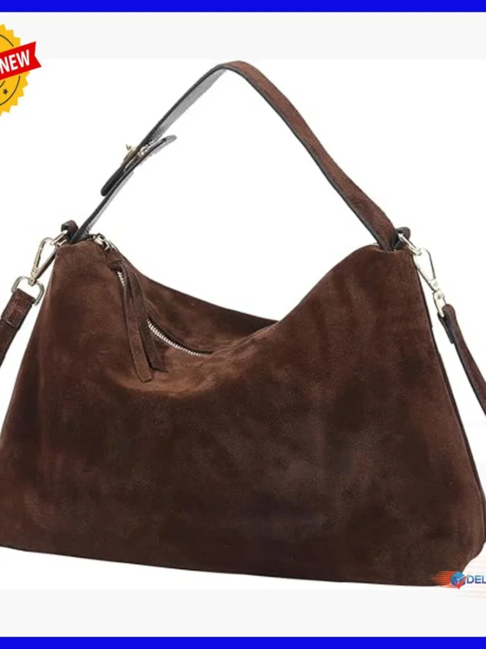 Medium Genuine Suede Leather Hobo Bag with Adjustable Strap